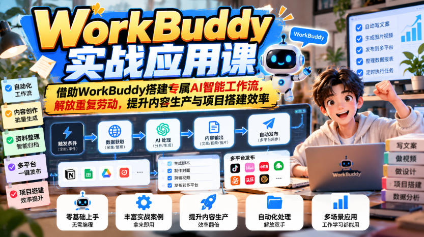 WorkBuddy实战应用课，借助WorkBuddy搭建专属AI智能工作流，解放重复劳动，提升内容生产与项目搭建效率-梦清研习社
