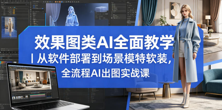 效果图类AI全面教学｜从软件部署到场景模特软装，全流程AI出图实战课-梦清研习社