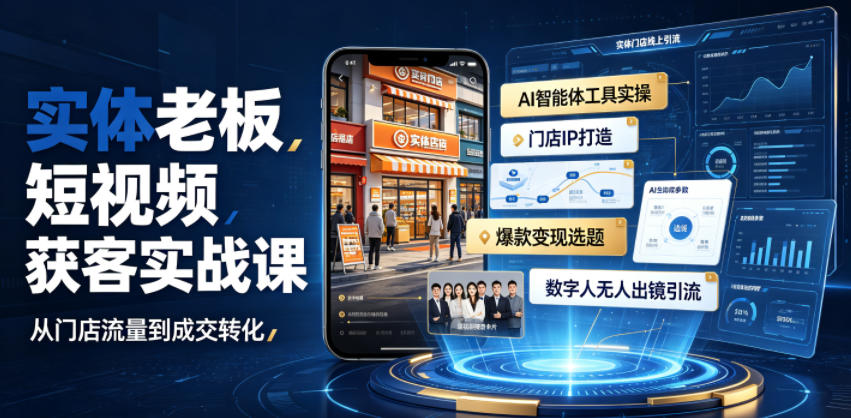 实体老板短视频获客实战课｜AI智能体工具全套实操、门店IP打造、爆款变现选题、数字人无人出镜引流完整教程-梦清研习社