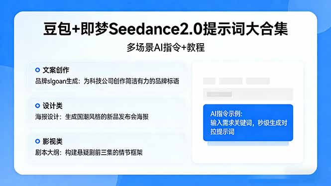 豆包+即梦Seedance2.0提示词大合集：多场景AI指令+教程，解锁文案、设计、影视高效创作-梦清研习社