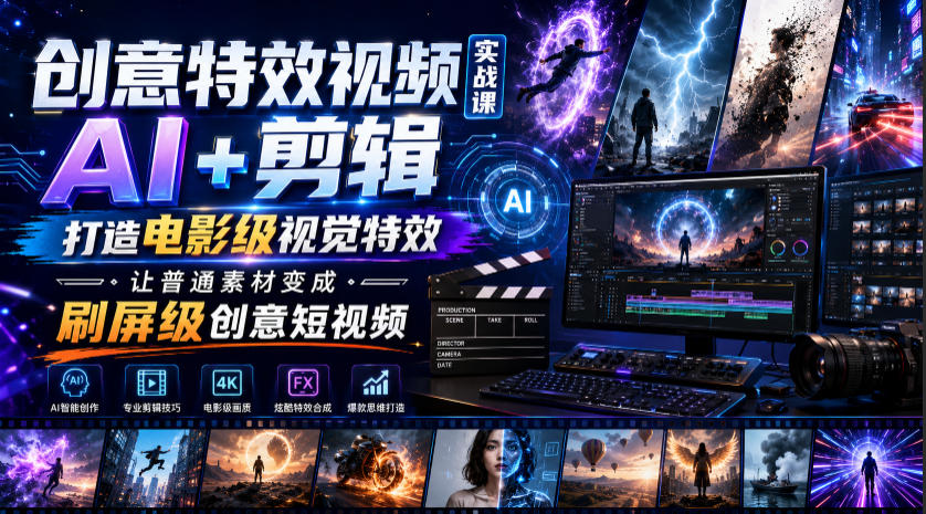创意特效视频实战课，AI+剪辑打造电影级视觉特效，让普通素材变成刷屏级创意短视频-梦清研习社