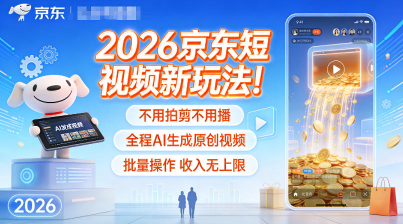 2026京东短视频新玩法！不用拍剪不用播，全程AI生成原创视频，批量操作收入无上限-梦清研习社