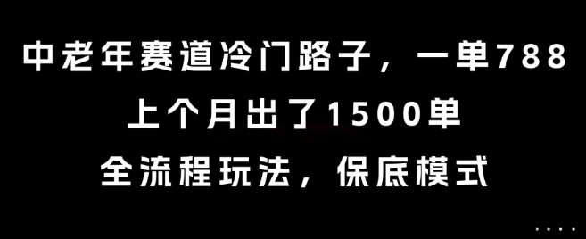 中老年赛道冷门路子，一单788，上个月出了1500单，全流程玩法，保底模式【揭秘】-梦清研习社