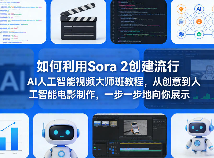 如何利用Sora 2创建流行AI人工智能视频大师班教程，从创意到人工智能电影制作，一步一步地向你展示-梦清研习社