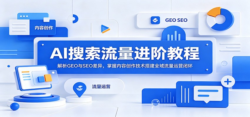 AI搜索流量进阶教程：解析GEO与SEO差异，掌握内容创作技术搭建全域流量运营闭环-梦清研习社