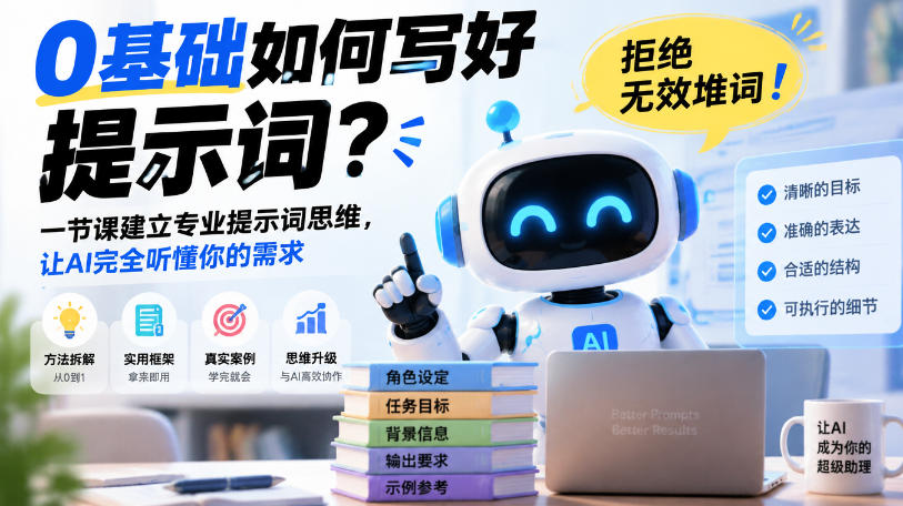 0基础如何写好提示词，拒绝无效堆词！一节课建立专业提示词思维，让AI完全听懂你的需求-梦清研习社