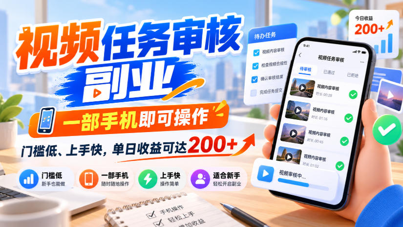 视频任务审核副业，一部手机即可操作，门槛低、上手快，单日收益可达200+【揭秘】-梦清研习社