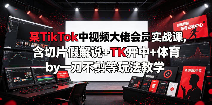 某TikTok中视频大佬会员实战课，含切片假解说+TK开中+体育by一刀不剪等玩法教学-梦清研习社