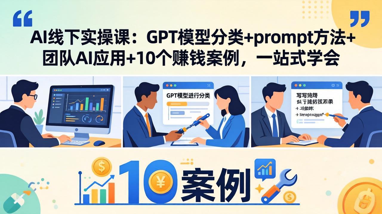 AI线下实操课：GPT模型分类+prompt方法+团队AI应用+10个赚钱案例，一站式学会-梦清研习社