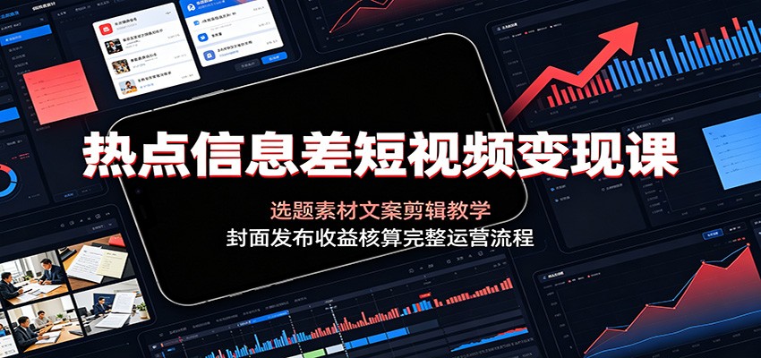 热点信息差短视频变现课:选题素材文案剪辑教学,封面发布收益核算完整运营流程-梦清研习社