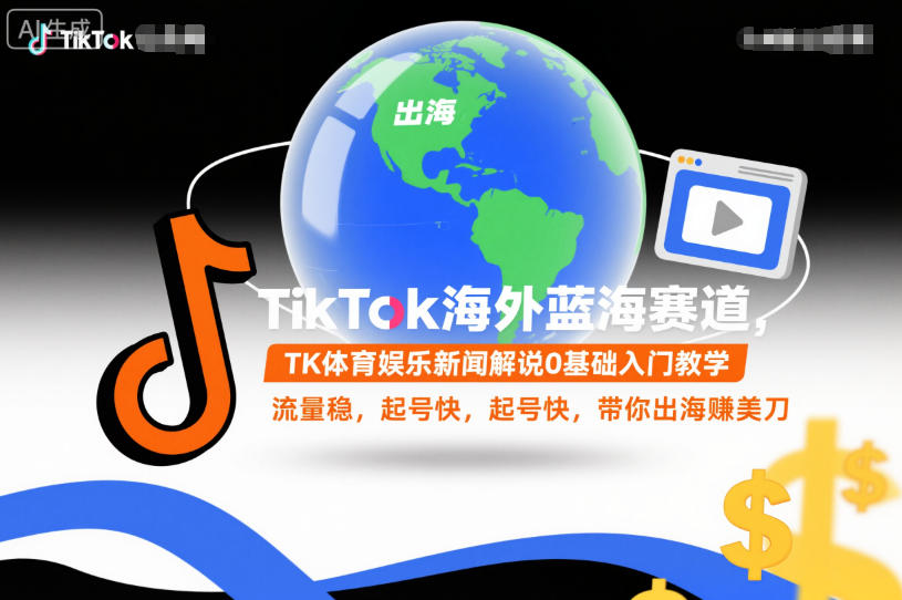 TikTok海外蓝海赛道，TK体育娱乐新闻解说0基础入门教学，流量稳，起号快，带你出海賺美刀-梦清研习社