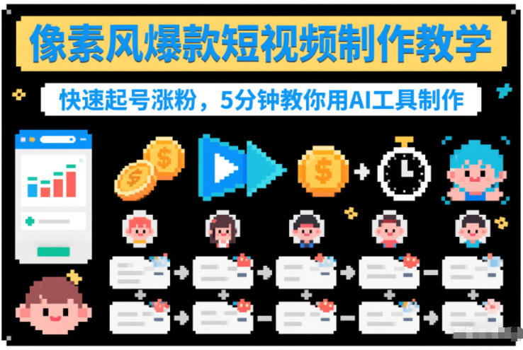 像素风爆款短视频制作教学，快速起号涨粉，5分钟教你用AI工具制作-梦清研习社
