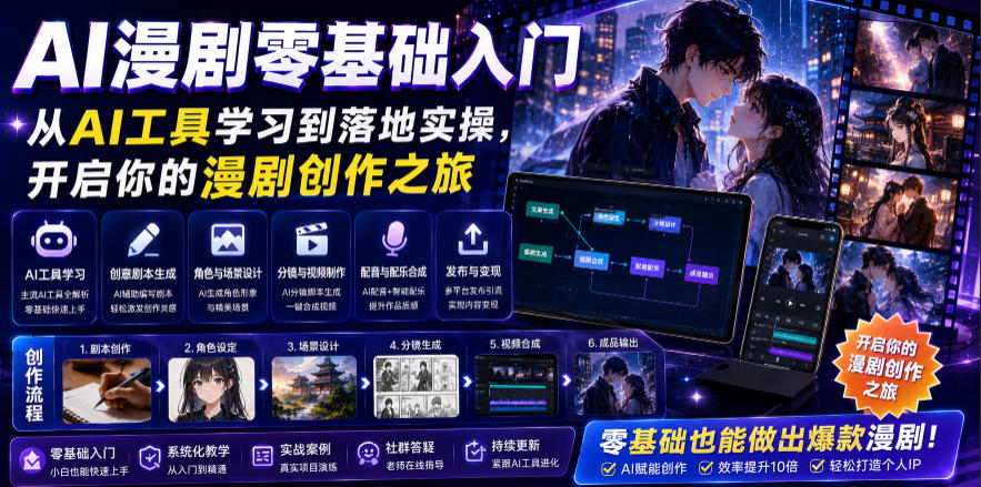 AI漫剧零基础入门，从AI工具学习到落地实操，开启你的漫剧创作之旅-梦清研习社