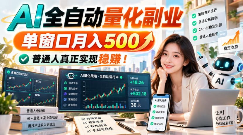 AI全自动量化副业，单窗口月入500，普通人真正实现稳賺！【揭秘】-梦清研习社