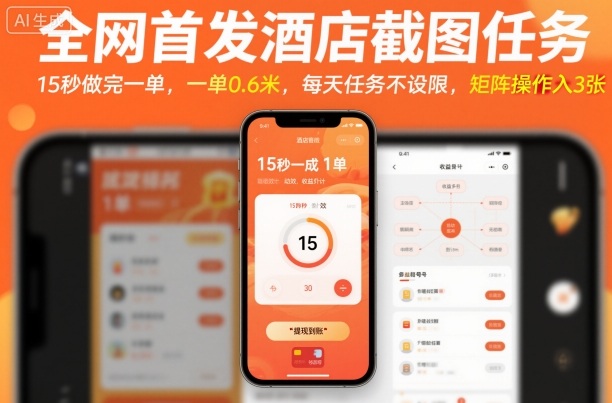 全网首发酒店截图任务，15秒做完一单，一单0.6米，每天任务不设限，矩阵操作日入3张【揭秘】-梦清研习社