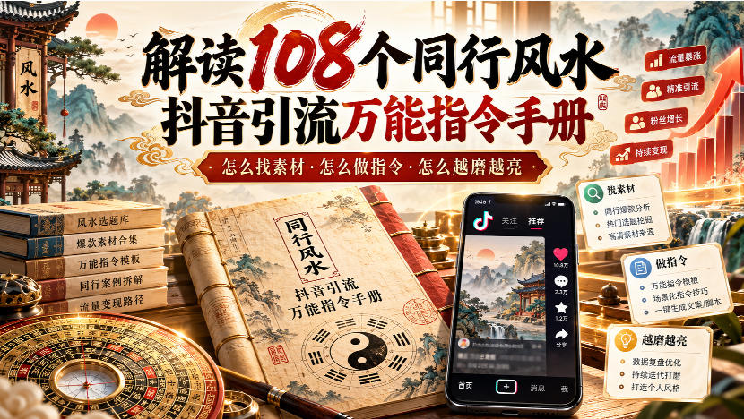 解读108个同行风水抖音引流万能指令手册，怎么找素材·怎么做指令·怎么越磨越亮【文档】-梦清研习社