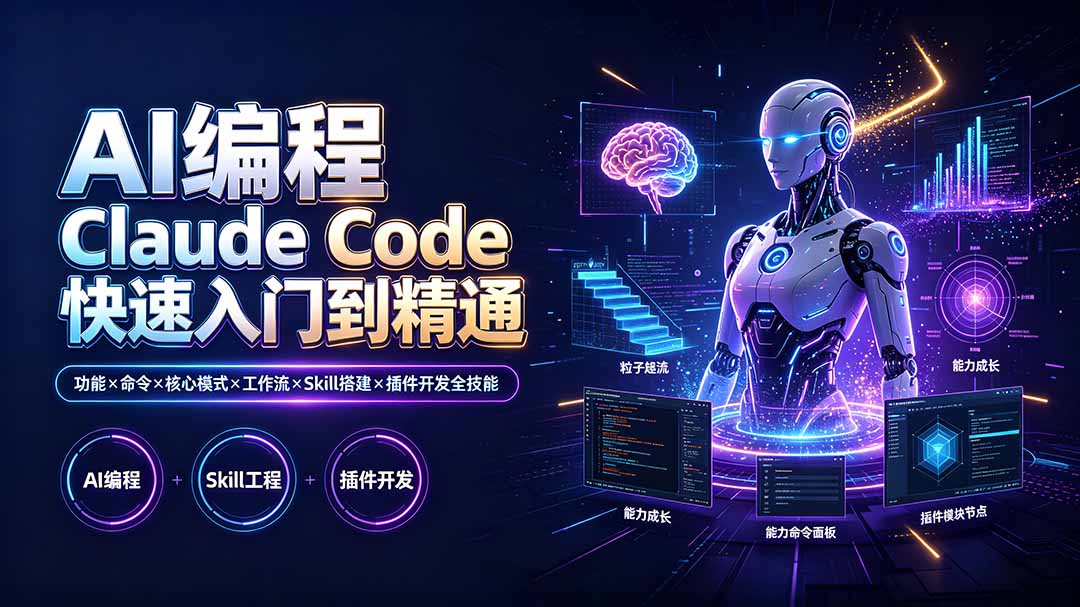 AI编程 Claude Code快速入门到精通：功能×命令×核心模式×工作流×Skill搭建×插件开发全技能-梦清研习社