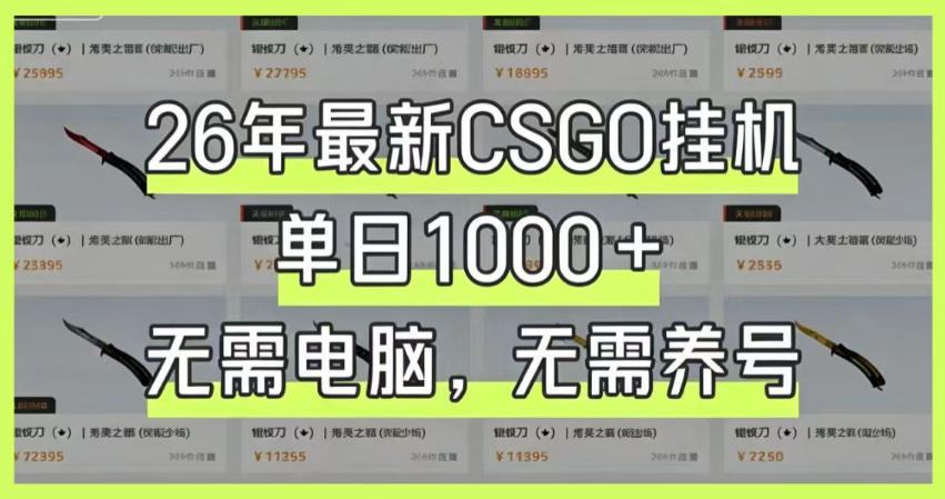 26年最新CSGO挂G系统，单日1000+，无需电脑，无需养号，0基础可上手【揭秘】-梦清研习社