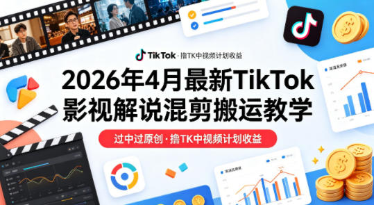 26年4月最新TikTok影视解说混剪搬运教学,过中过原创,撸TK中视频计划收益-梦清研习社