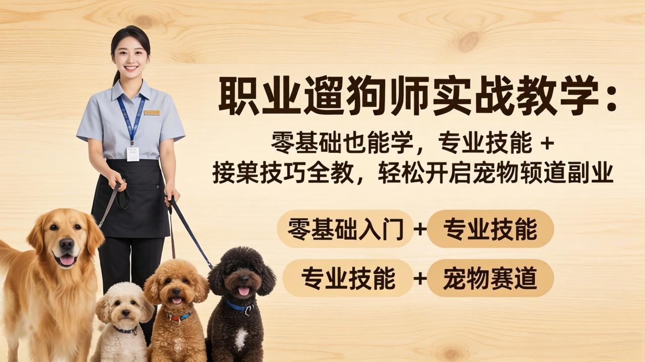 职业遛狗师实战教学：零基础也能学，专业技能 + 接单技巧全教，轻松开启宠物赛道副业-梦清研习社