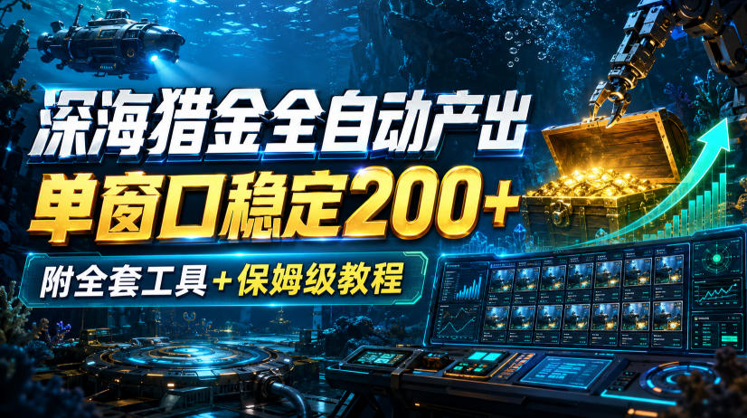 深海猎金全自动产出，单窗口稳定200+，附全套工具+保姆级教程【揭秘】-梦清研习社