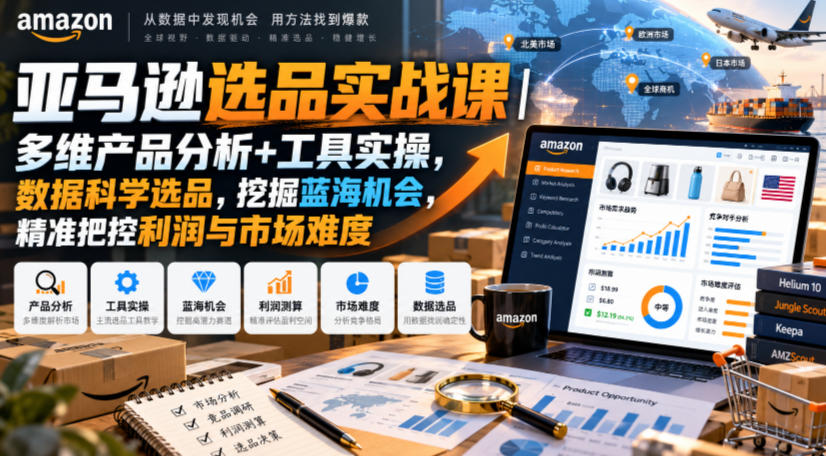 亚马逊选品实战课｜多维产品分析+工具实操，数据科学选品，挖掘蓝海机会，精准把控利润与市场难度-梦清研习社