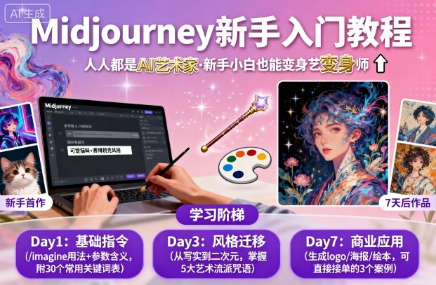midjourney新手入门教程：人人都是AI艺术家，新手小白也能变身艺术大师-梦清研习社