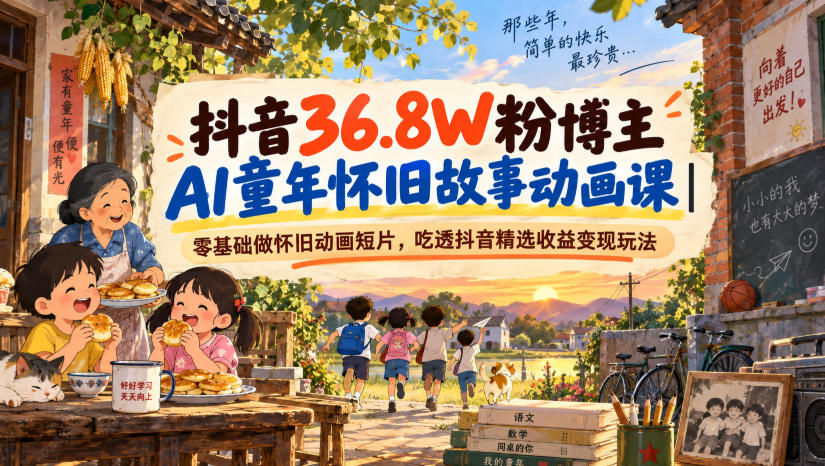 抖音36.8W粉博主AI童年怀旧故事动画课｜零基础做怀旧动画短片，吃透抖音精选收益变现玩法-梦清研习社