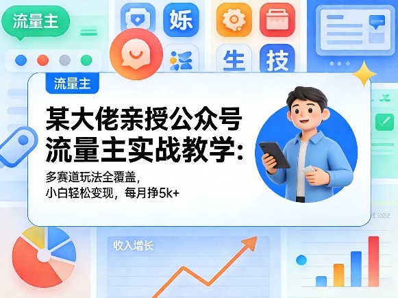 某大佬亲授公众号流量主实战教学：多赛道玩法全覆盖，小白轻松变现，每月多挣5k+-梦清研习社