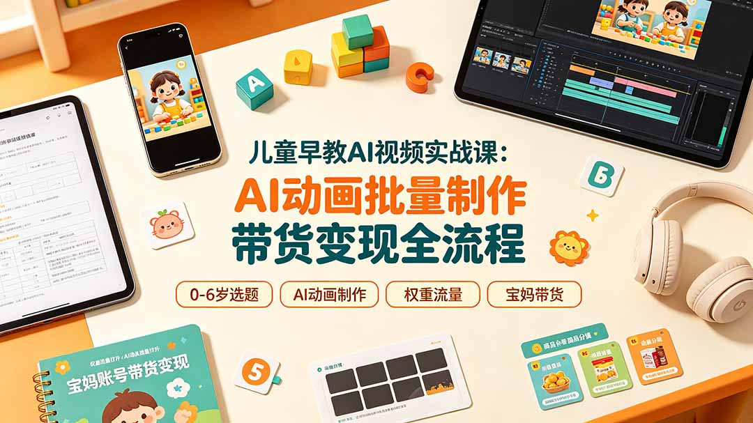 儿童早教AI视频实战课：0-6岁认知选题｜AI动画批量制作｜权重流量拉升｜宝妈账号带货变现全流程-梦清研习社