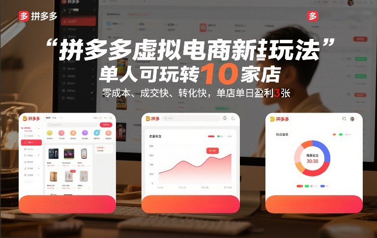 拼多多虚拟电商新玩法,单人可玩转10家店,零成本、成交快、转化快,单店单日盈利3张【揭秘】-梦清研习社