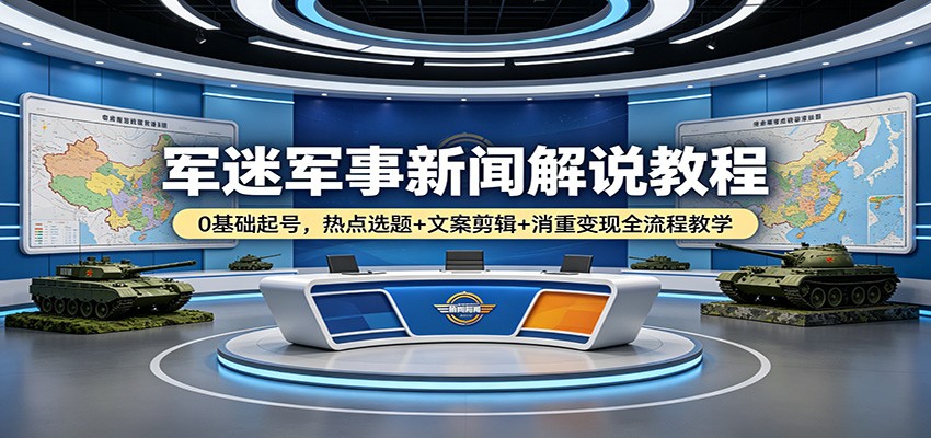 军迷军事新闻解说教程：0基础起号，热点选题+文案剪辑+消重变现全流程教学-梦清研习社