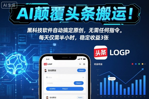 AI颠覆头条搬运！黑科技软件自动搞定原创，无需任何指令。每天仅需半小时，稳定收益3张【揭秘】-梦清研习社