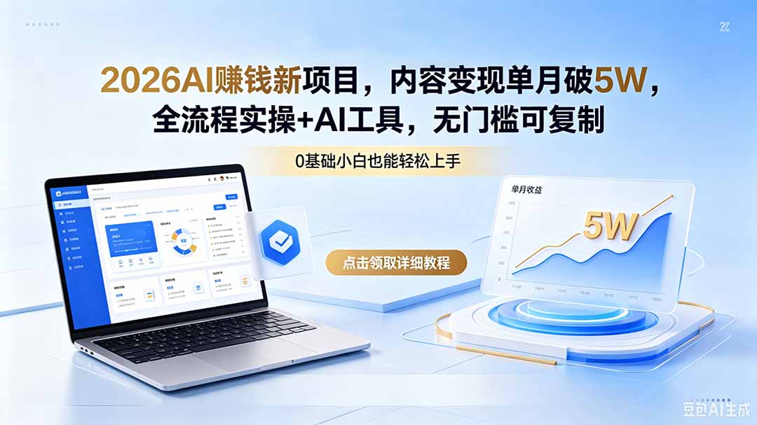 2026AI赚钱新项目，内容变现单月破5W，全流程实操+AI工具，无门槛可复制-梦清研习社