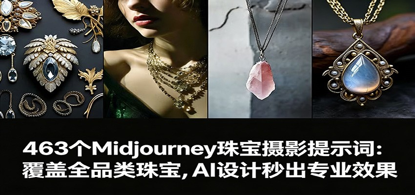 463个Midjourney珠宝摄影提示词：覆盖全品类珠宝，AI设计秒出专业效果-梦清研习社