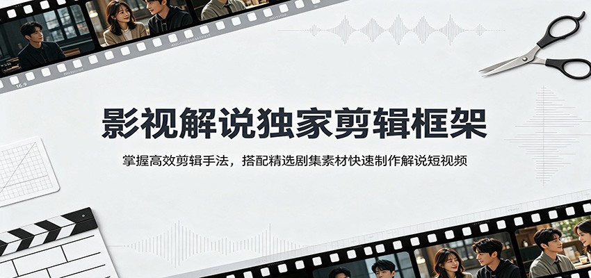 影视解说独家剪辑框架：掌握高效剪辑手法，搭配精选剧集素材快速制作解说短视频-梦清研习社
