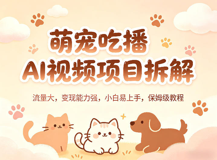 萌宠吃播AI视频项目拆解，流量大，变现能力强，小白易上手，保姆级教程-梦清研习社
