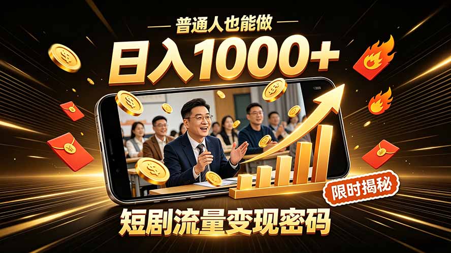 一部手机做短剧分发，不用真人出镜、不用拍摄剧本，快手流量变现日赚千元-梦清研习社