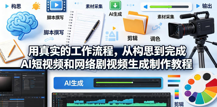 用真实的工作流程，从构思到完成AI短视频和网络剧视频生成制作教程-中英字幕-梦清研习社