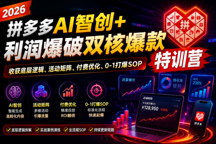 2026拼多多AI智创+利润爆破双核爆款特训营，收获底层逻辑、活动矩阵、付费优化、0-1打爆SOP(更新0727)-梦清研习社