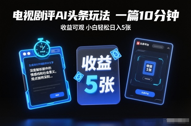 电视剧评AI头条玩法,一篇10分钟,收益可观,小白轻松日入5张+【独家】-梦清研习社