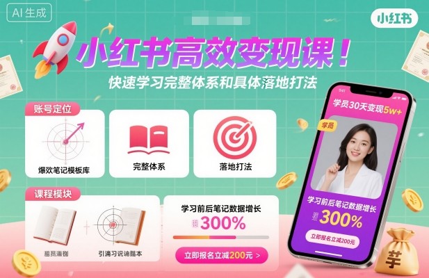 小红书高效变现课，快速学习小红书完整体系和具体落地打法-梦清研习社