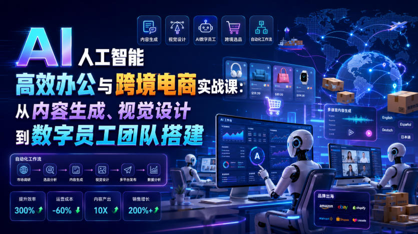 AI人工智能高效办公与跨境电商实战课:从内容生成、视觉设计到数字员工团队搭建-梦清研习社