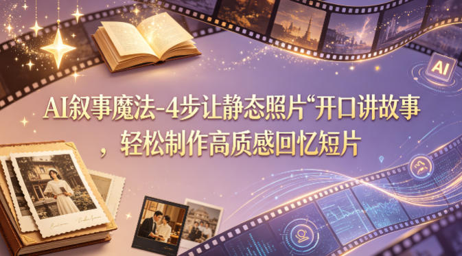 AI叙事魔法-4步让静态照片“开口讲故事”，轻松制作高质感回忆短片-梦清研习社