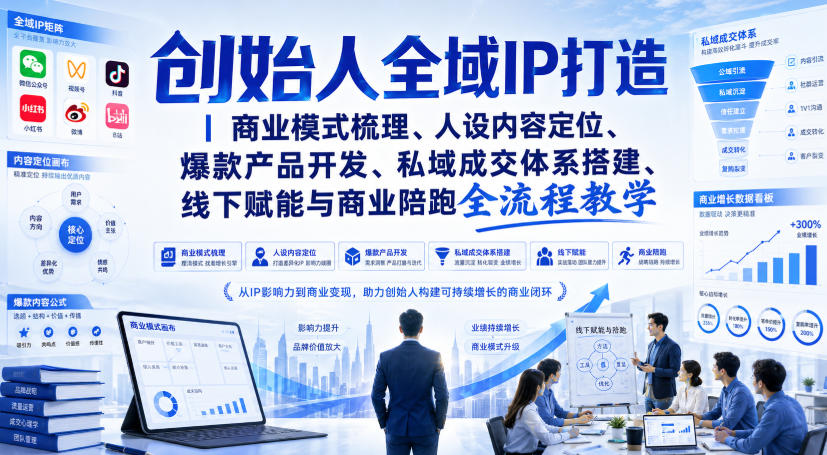 创始人全域IP打造｜商业模式梳理、人设内容定位、爆款产品开发、私域成交体系搭建、线下赋能与商业陪跑全流程教学-梦清研习社