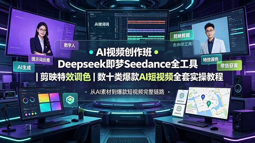 AI视频创作班◆Deepseek即梦Seedance全工具｜剪映特效调色｜数十类爆款AI短视频全套实操教程-梦清研习社