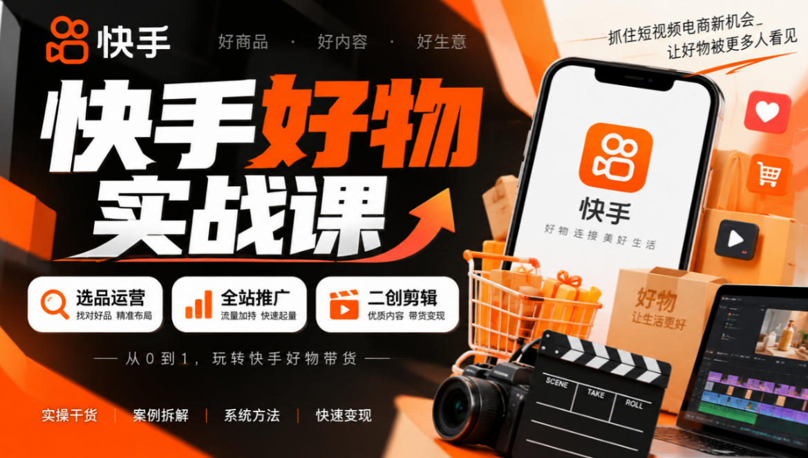 快手好物实战课｜选品运营+全站推广+二创剪辑带货变现-梦清研习社