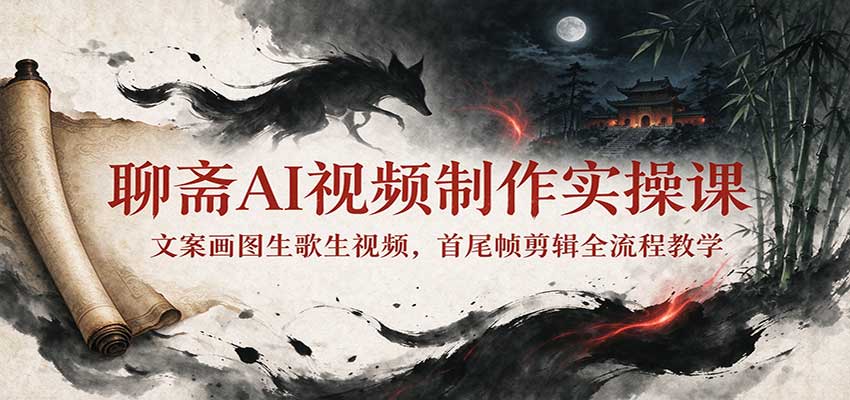 聊斋AI视频制作实操课：文案画图生歌生视频，首尾帧剪辑全流程教学-梦清研习社