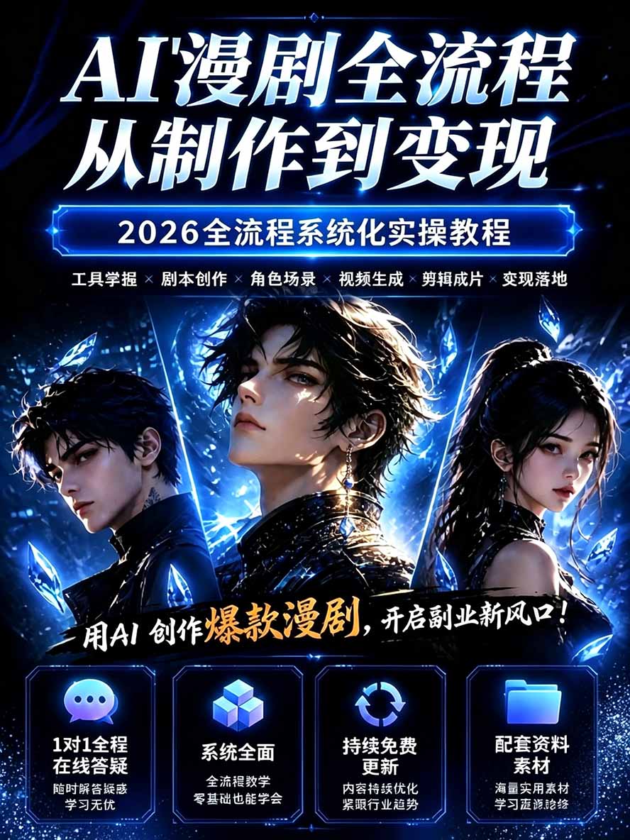 图片[1]-【无水印】2026AI漫剧创作与商业变现掘金营：打通选题→AI编剧→角色场景→自动分镜→视频生成→剪辑发布→运营变现-梦清研习社