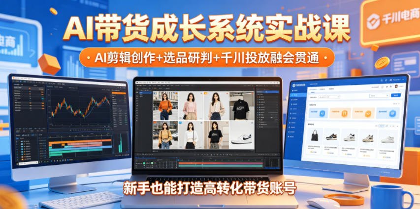 AI带货成长系统实战课，AI剪辑创作+选品研判+千川投放融会贯通，新手也能打造高转化带货账号(更新2026年)-梦清研习社